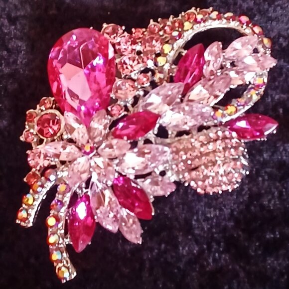 Large Pink Rhinestone Brooch - Gorgeous ! - Picture 1 of 5